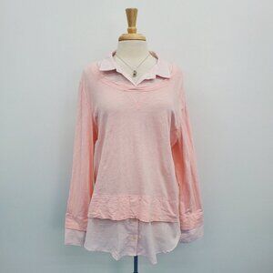 Tommy Hilfiger Womens Pink Layered Long Sleeve Button‎ Shirt Top Blouse Size 2XL